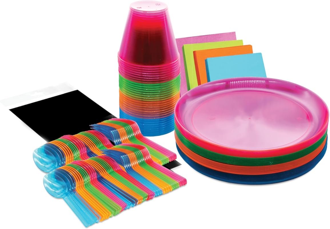 Party Essentials 193Pcs Disposable Glow-in-the-Dark Dinnerware Plates 
