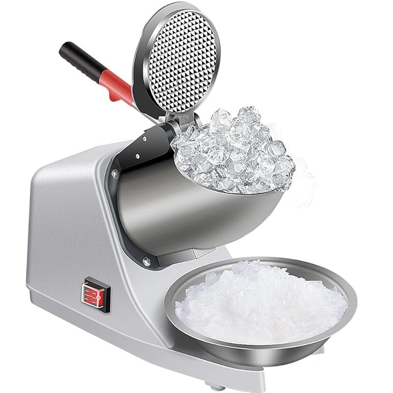 Electric Shaved Ice Machine, 380W stainless steel 3-blade ice crusher 