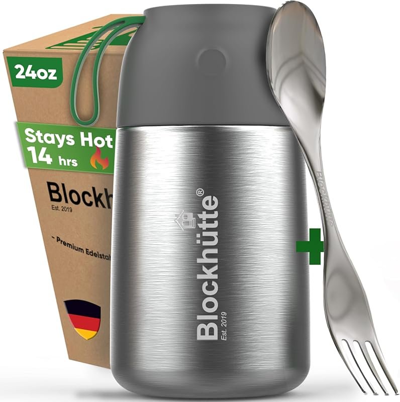 BlockhĂŒtte 24oz Wide Mouth Food Thermos with Spork & Brush for 14 Hour