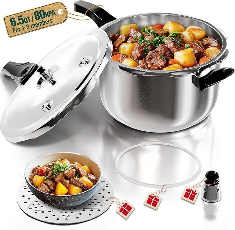 WantJoin 6.5Qt Commercial Stainless Steel Pressure Cooker for Gas & In