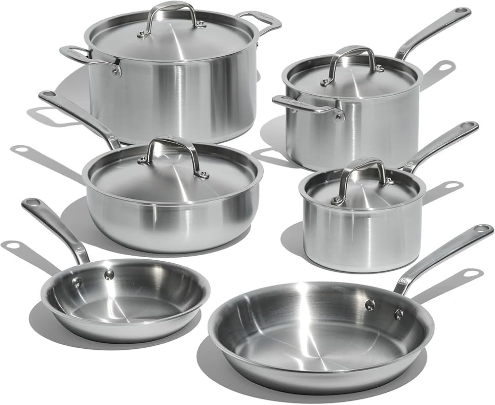 10-Piece Stainless Steel Pot & Pan Set, 5-Ply Clad, Includes Saucepans