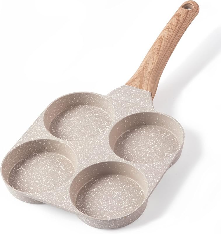 CAROTE 4-Cup Nonstick Granite Egg Pan for Pancakes & Omelets, Gas & In