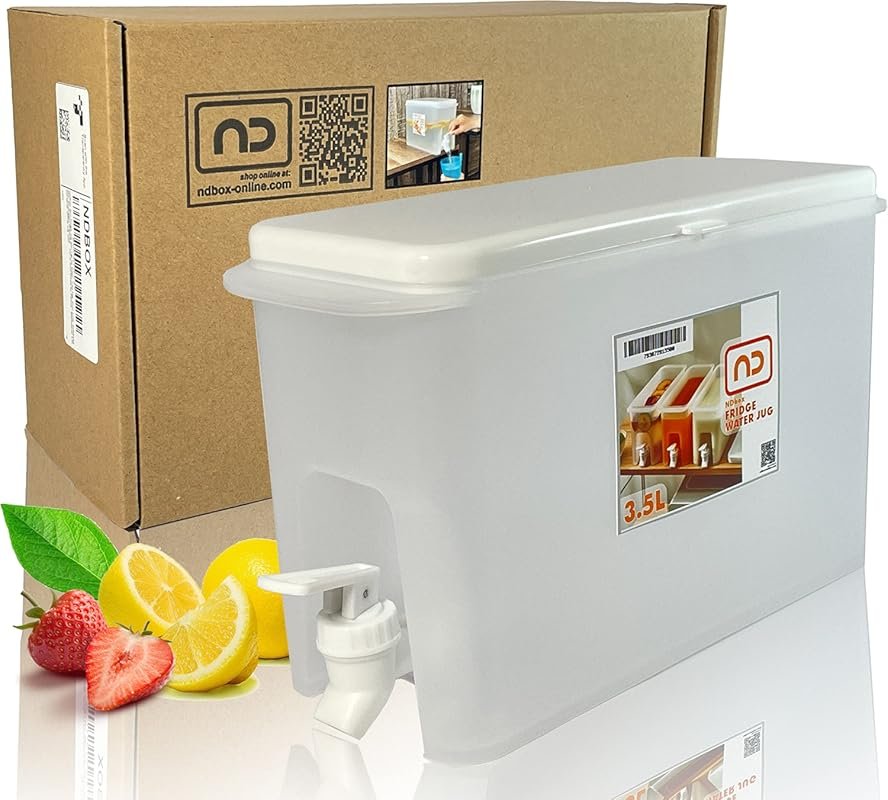 NDBOX Slim Fridge Jug 0.92Gal with Faucet for Water, Juice & Beverages