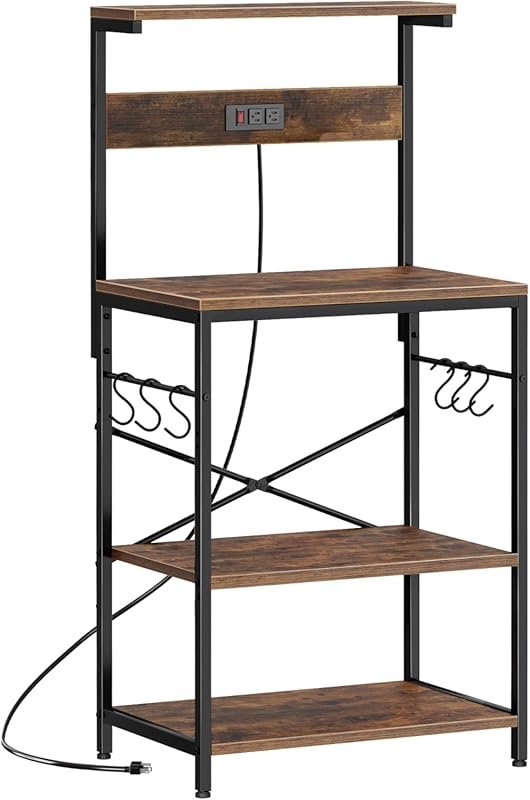 SUPERJARE 4‑Tier Kitchen Bakers Rack with Power Outlet, Coffee Bar Tab