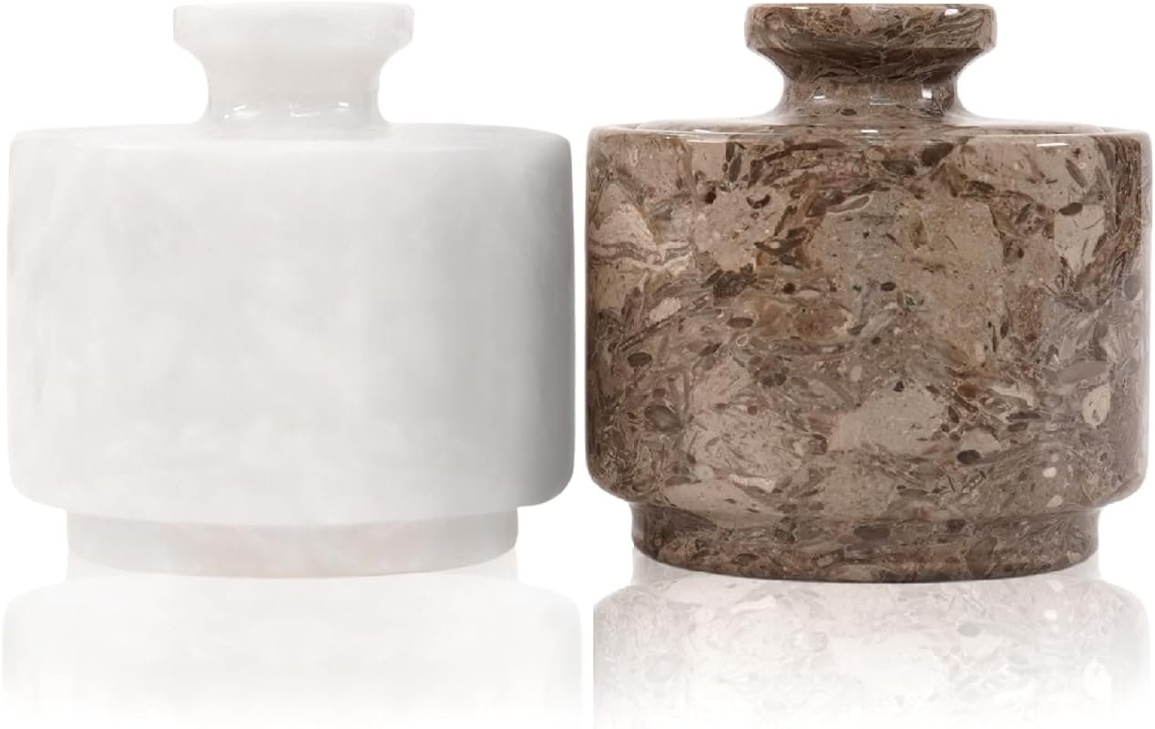 Marble Salt Cellar with Lid – White & Oceanic Celtic Salt & Pepper Con