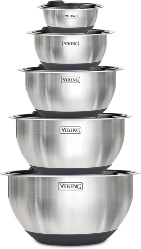 Viking 10-Piece Stainless Steel Mixing Bowls Set with Tight Fit Lids, 