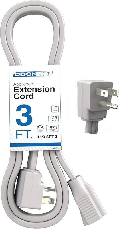 3‑Foot Heavy‑Duty Gray Appliance Extension Cord, 14 Gauge