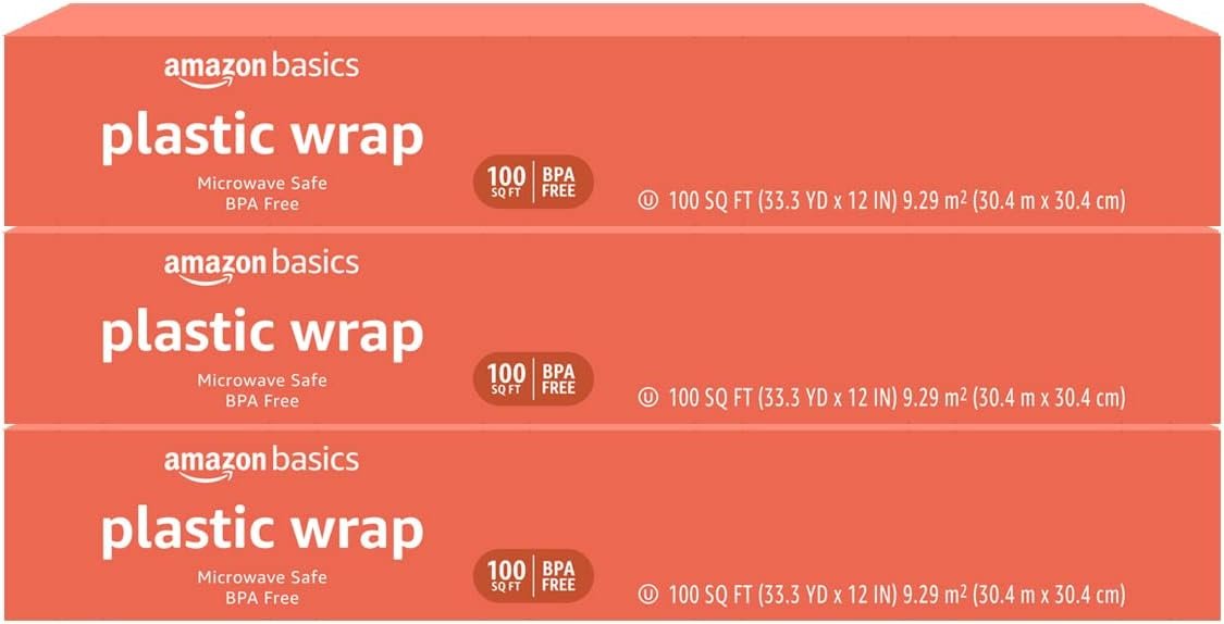 Amazon Basics BPA-Free Microwave Safe Plastic Food Wrap, Tight Seal, 3