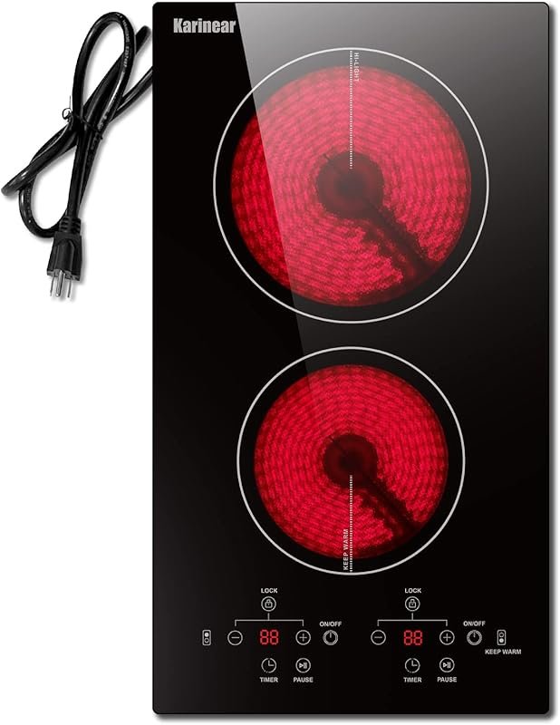 Karinear 2 Burner Electric Cooktop, 120V Plug-in Ceramic Stove Top wit