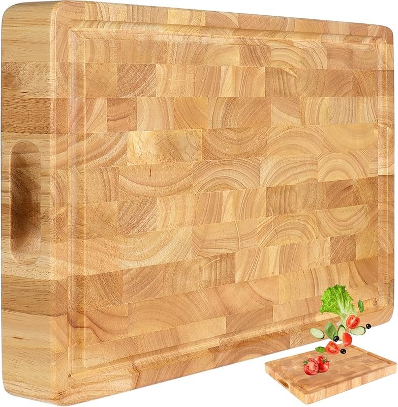 Extra Large End Grain Cutting Board, Thick with Juice Canal & Compartm