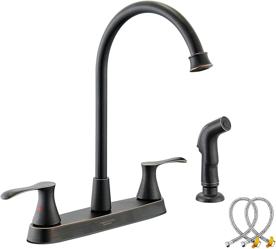 Oil-Rubbed Bronze 2-Handle Kitchen Faucet with Side Sprayer for 4-Hole