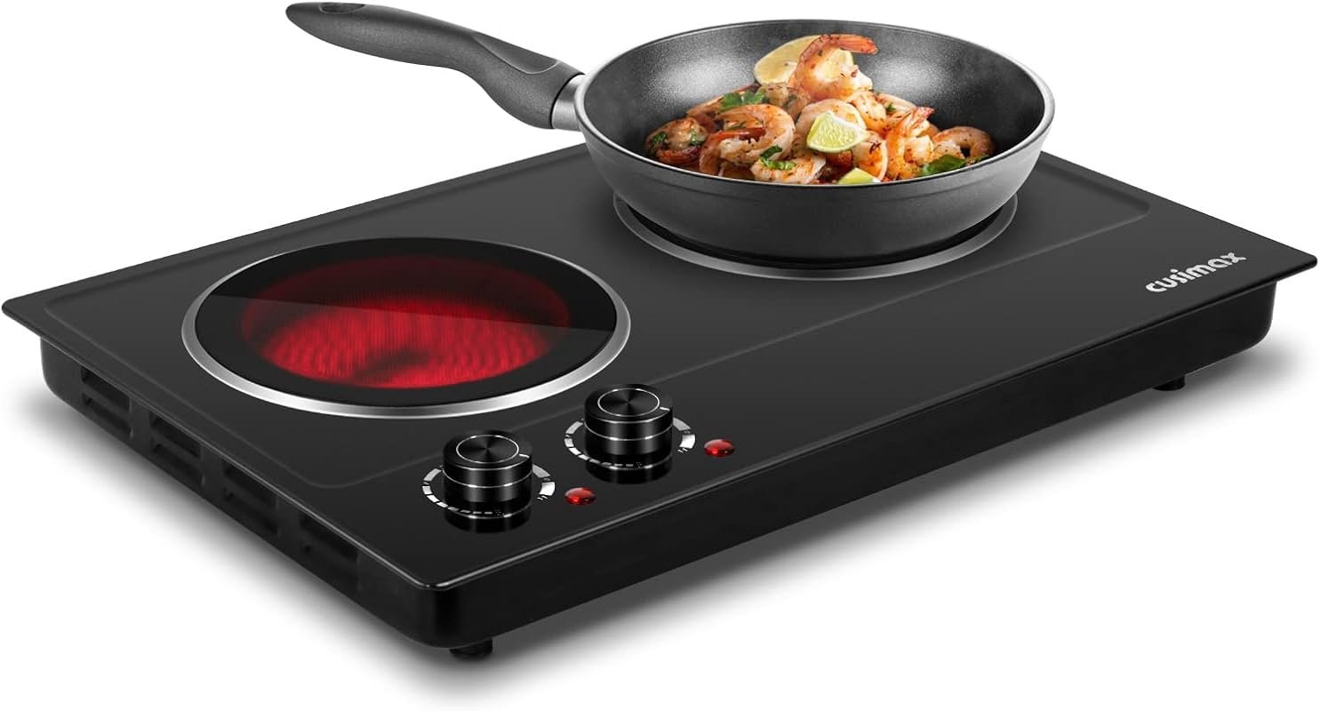 CUSIMAX 1800W Double Burner Ceramic Electric Hot Plate with Dual Contr