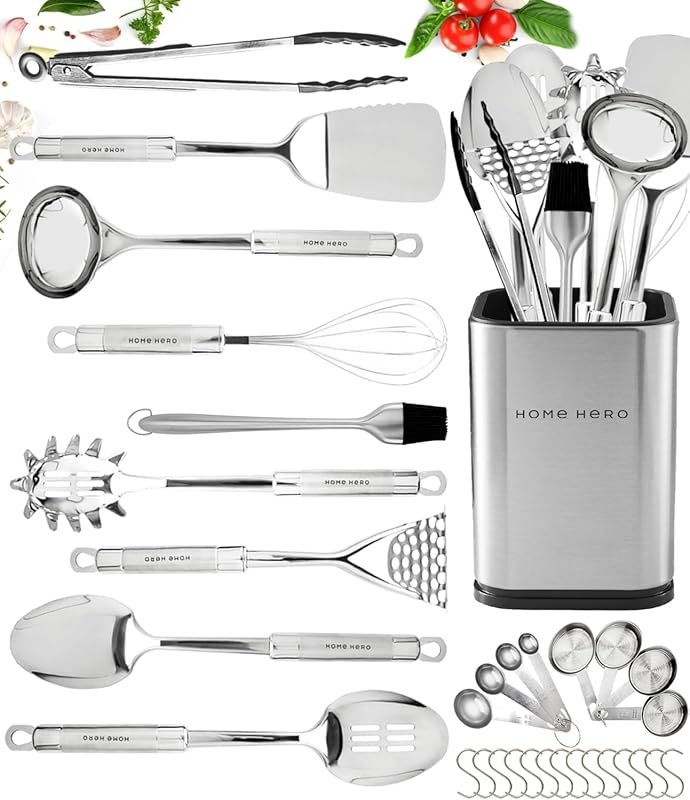 Home Hero 32-Piece Stainless Steel Kitchen Utensil Set with Heat-Resis