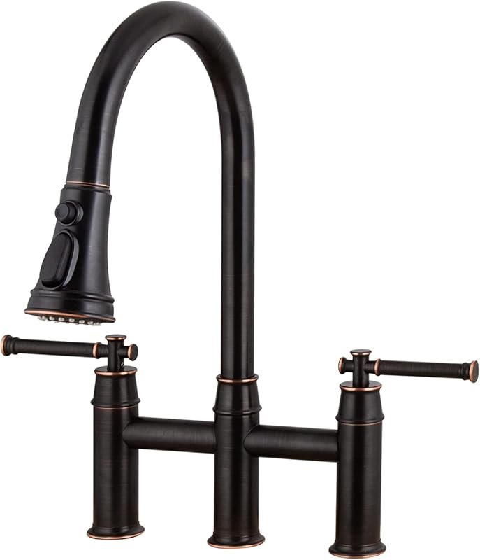 Lava Odoro Transitional Bridge Kitchen Faucet with Pull-Down Sprayer, 