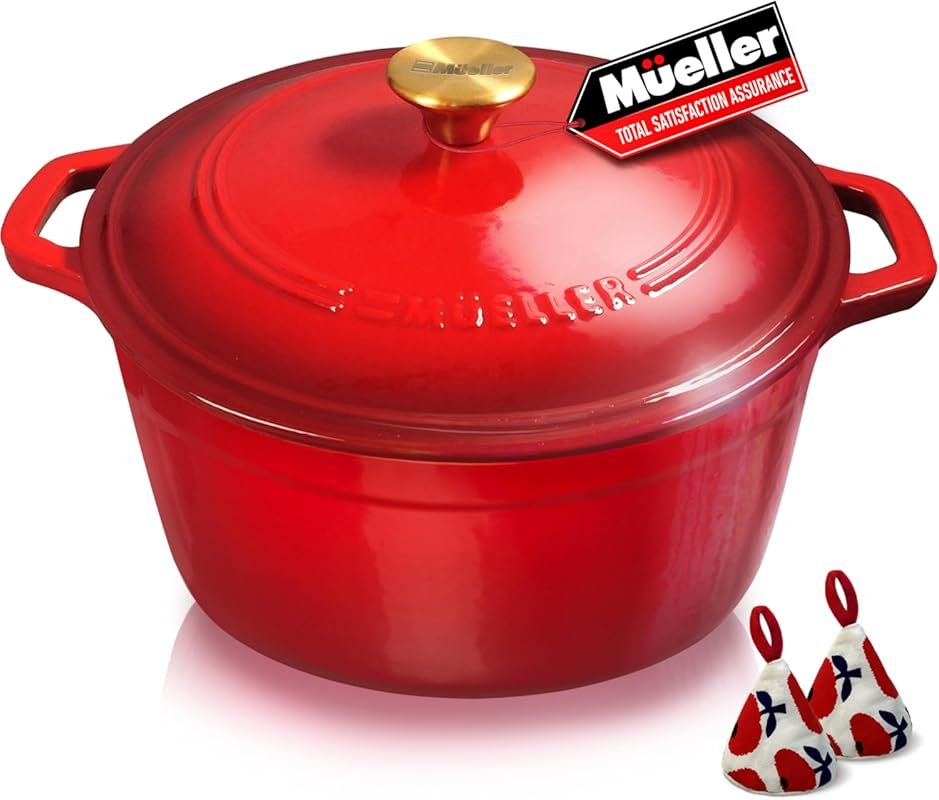 Mueller 6qt Enameled Cast Iron Dutch Oven, Oven-Safe to 500°F, All Coo
