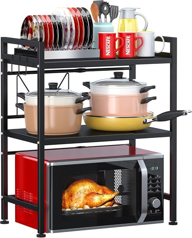 PUSDON 3‑Tier Expandable Microwave Oven Rack, Heavy‑Duty Adjustable Sh