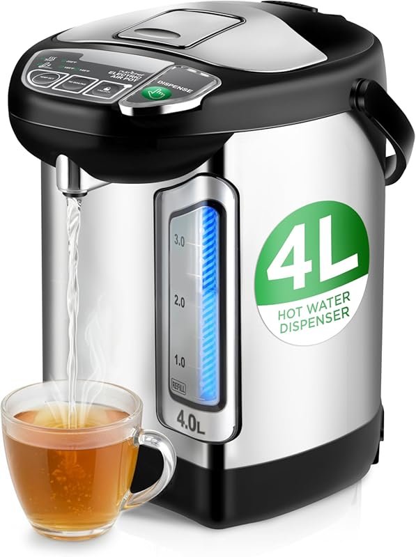 NutriChef 4L Stainless Steel Electric Hot Water Dispenser with Rotatin