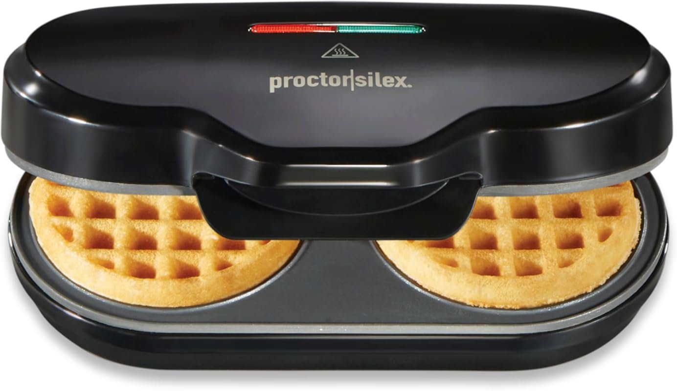 Proctor Silex Double Mini Waffle Maker with Non-Stick Grids, Makes 2 P