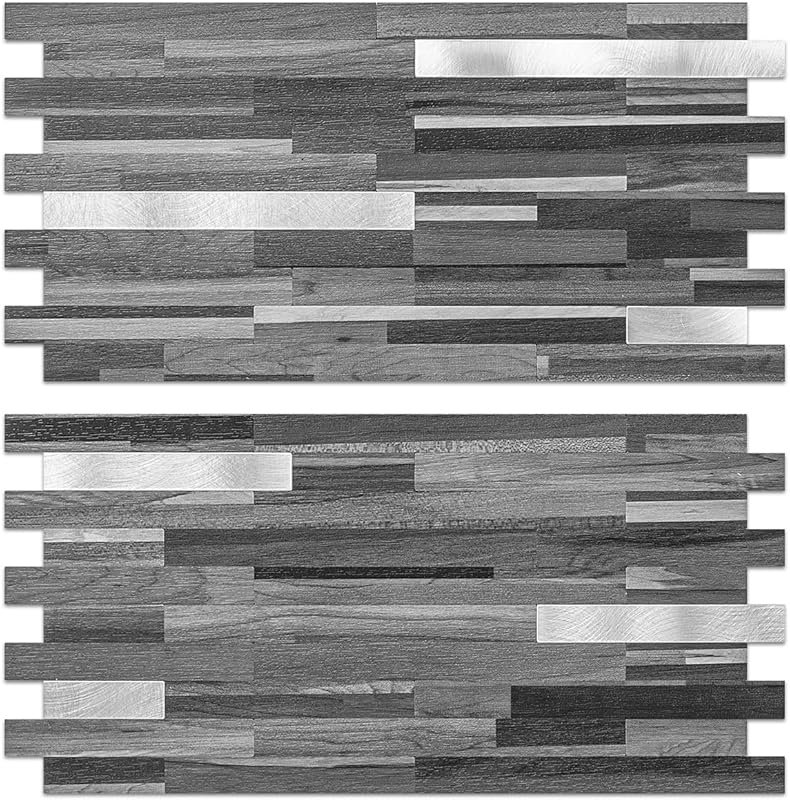 AULIGET Black Grey Wood Look Peel and Stick Backsplash, Mixed Metal PV