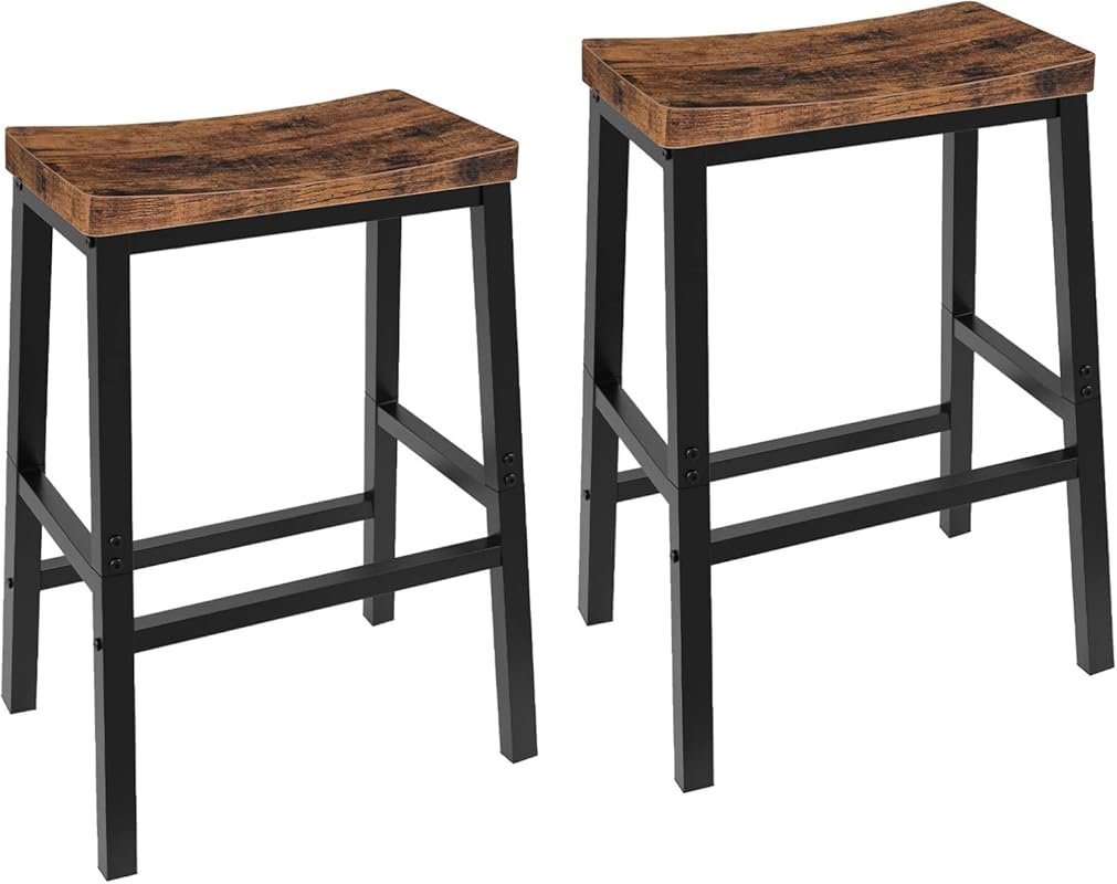 HOOBRO Bar Stools Set of 2, 23.6 Inch Saddle Chairs with Footrests, In