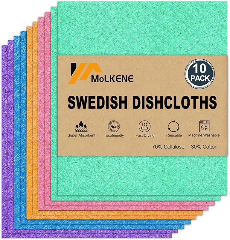 MoLKENE Swedish Ultra Absorbent Reusable Dish Cloths, Cellulose Sponge