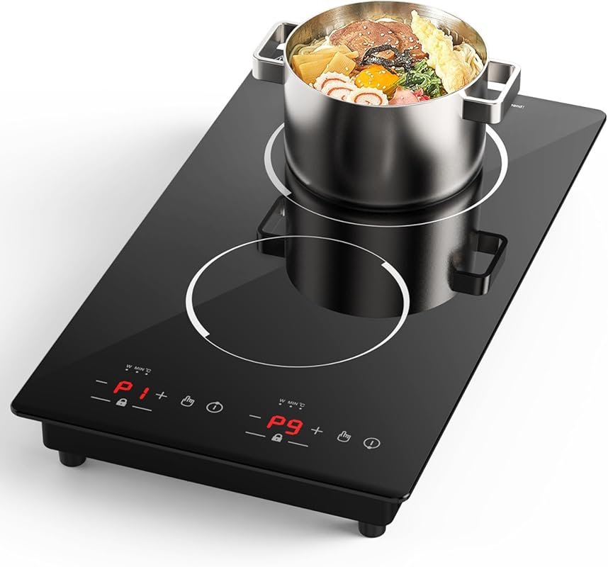 GIHETKUT Double Induction Cooktop, 110V 2300W with Ultrathin Body & In