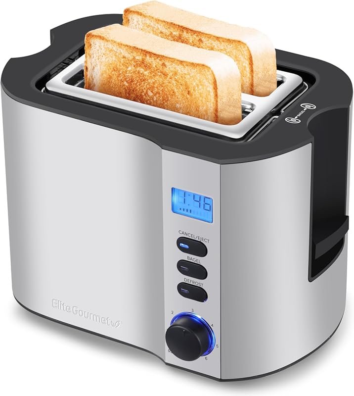 Elite Gourmet Wide Slot Toaster: Bagel, Reheat, Defrost & Timer, Stain