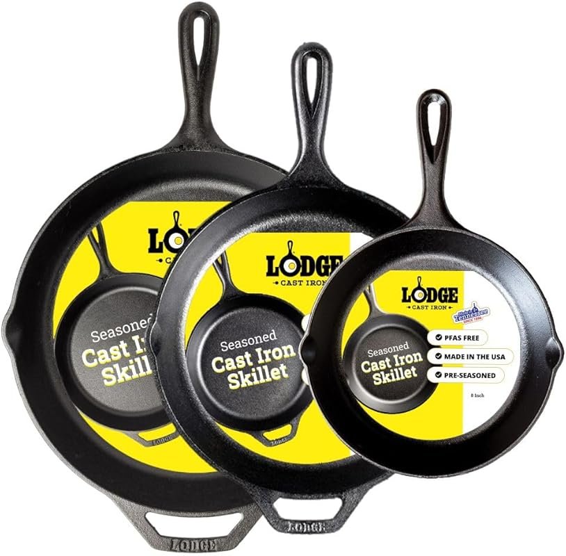 Lodge Cast Iron Skillet Set – PFAS-Free, Non-Toxic – Includes 8