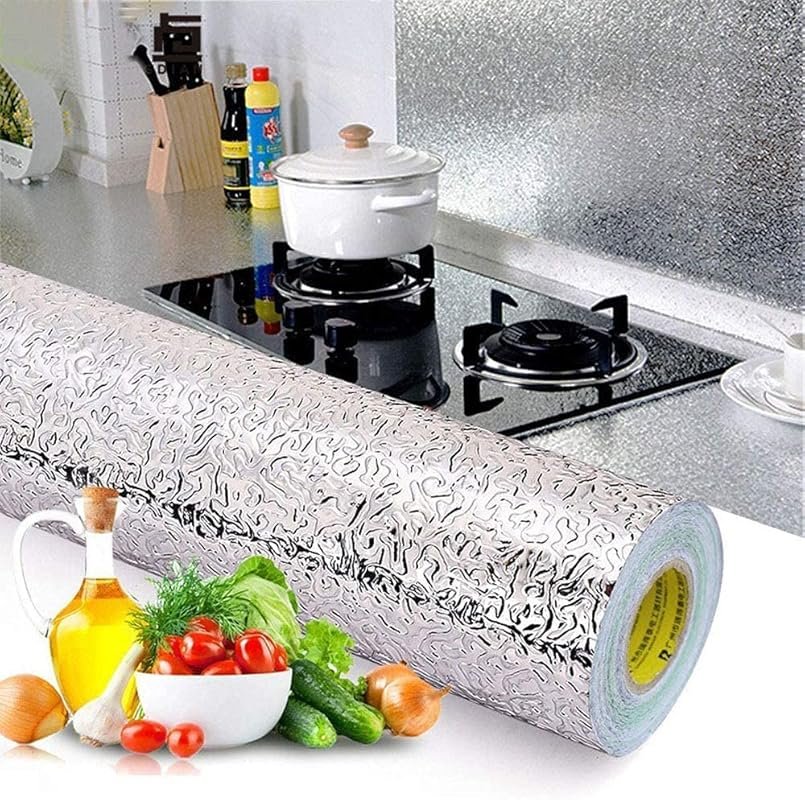 Kitchen Aluminum Foil Peel and Stick Wallpaper, Waterproof Heat Resist