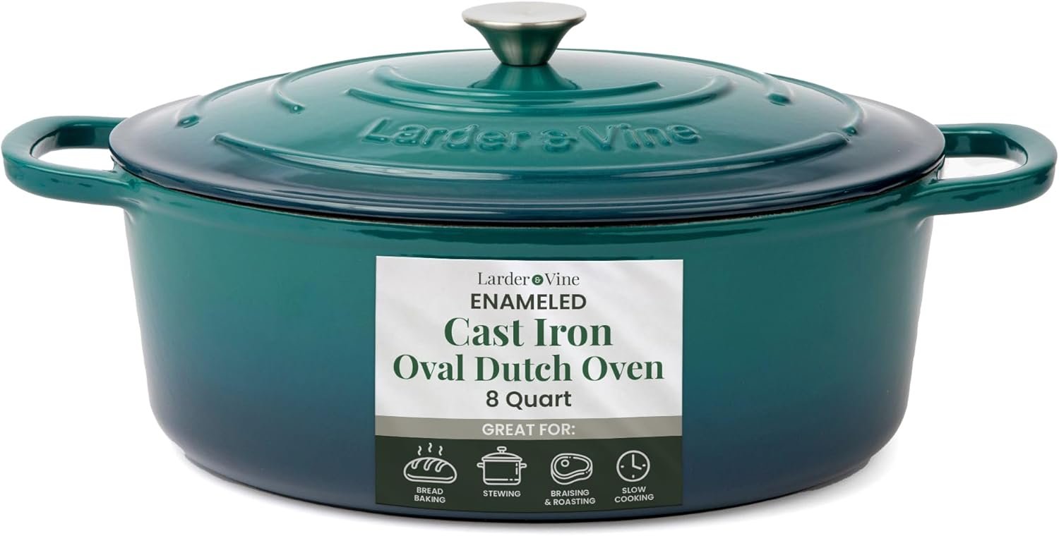 Larder & Vine Enameled Cast Iron 8 Qt Dutch Oven, All Cooktops, Oven S