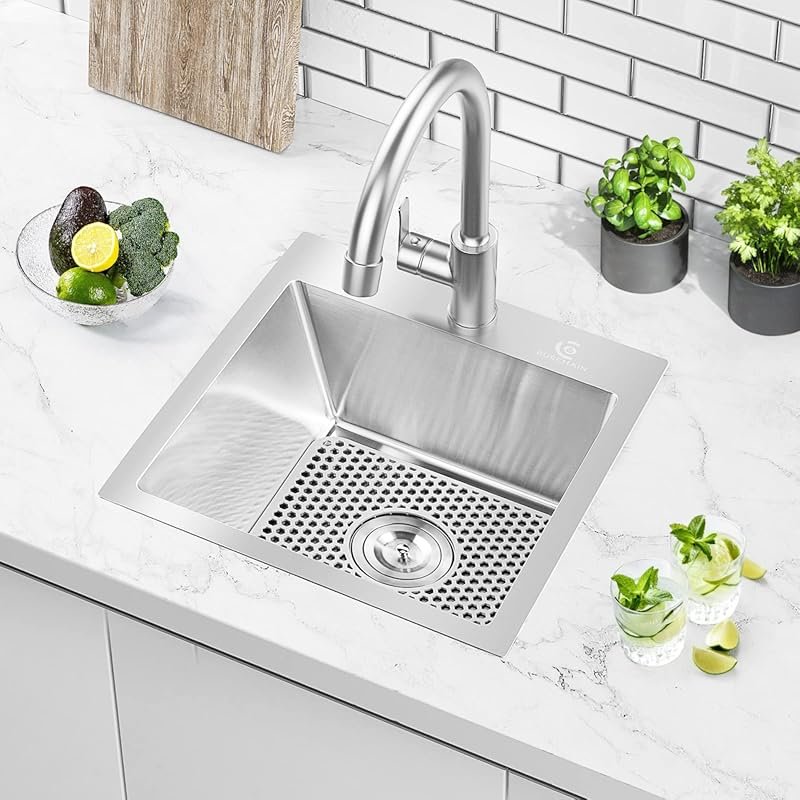 17x15 Inch Drop In Bar Sink, 16 Gauge Stainless Steel Single Bowl