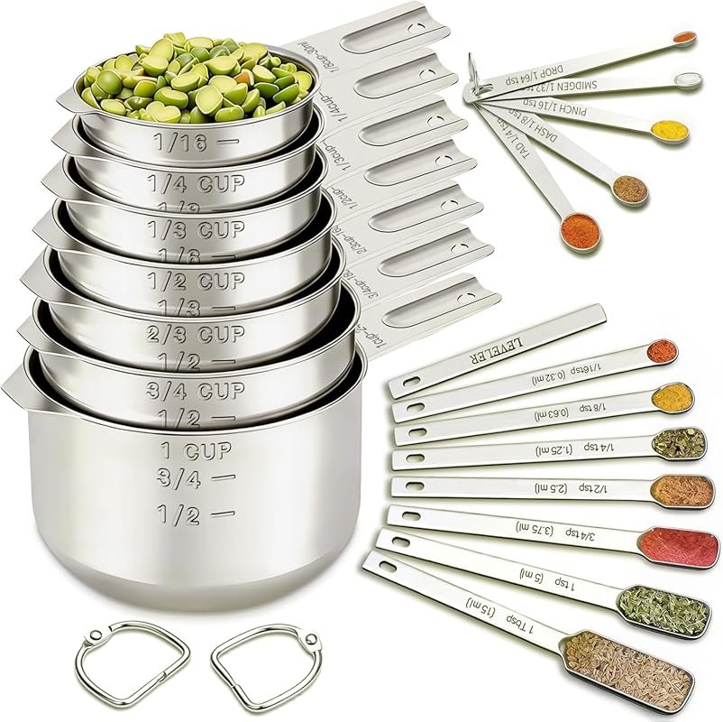 EWFEN 14-Piece Stainless Steel Nesting Measuring Cups & Spoons with Le