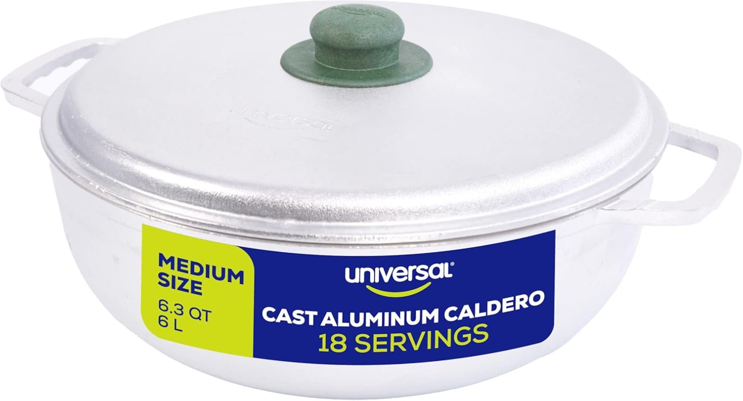Universal 6.3QT Stainless Aluminum Caldero, 18 Cups, Even Heat, Ergono