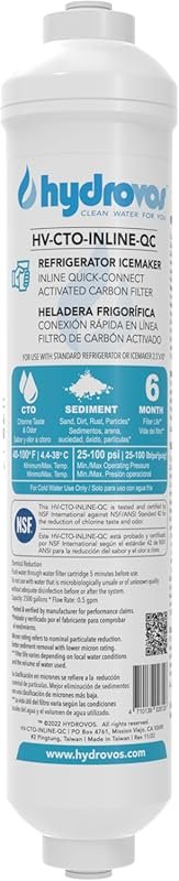 HYDROVOS Inline Water Filter for Refrigerator, Ice Maker, RO System – 