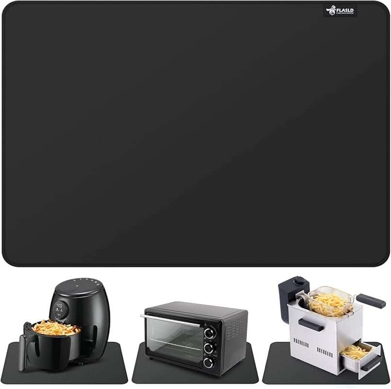 FLASLD 12"x18" Black Heat‑Resistant Silicone Mat for Air Fryers – Fire
