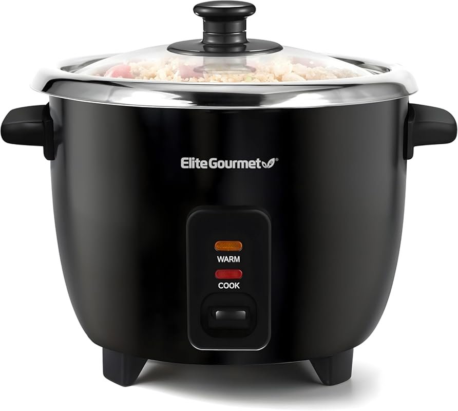 Elite Gourmet 6-Cup Electric Rice Cooker with Stainless Steel Pot for 