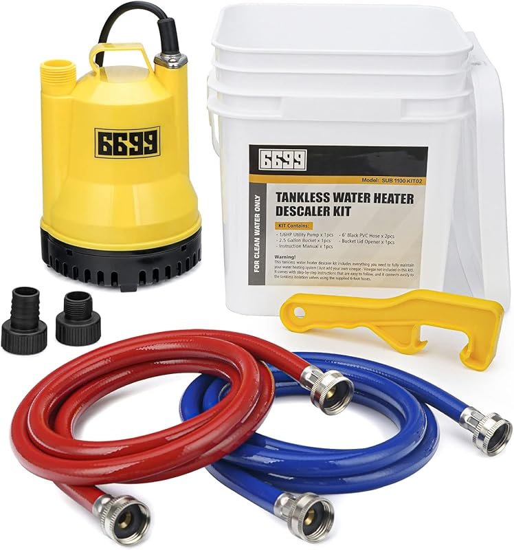 Tankless Water Heater Flushing Kit – Includes Sump Pump, PVC Hoses & P