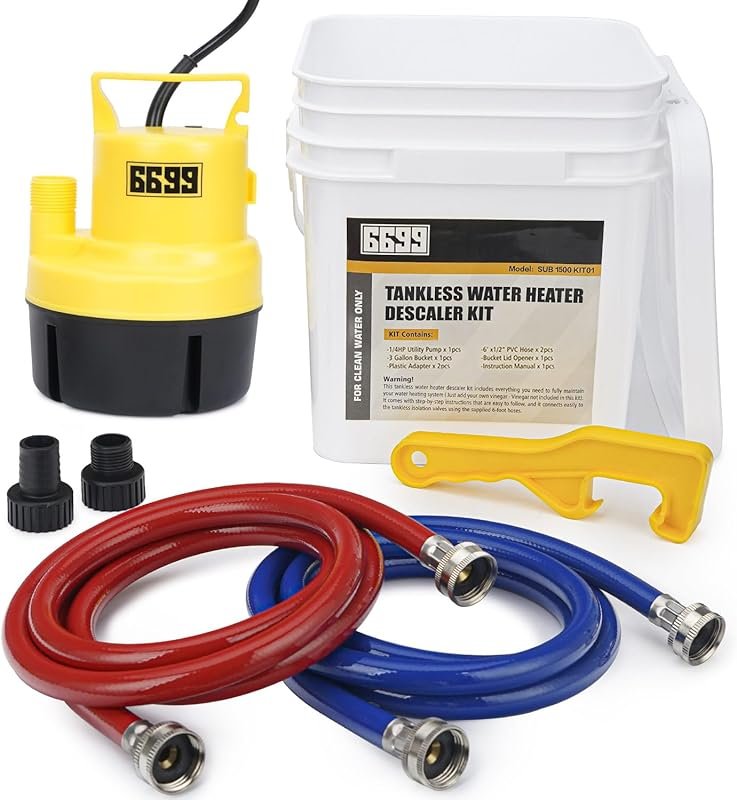 Tankless Water Heater Flushing Kit – 1/4HP Sump Pump, Adapters & PVC H