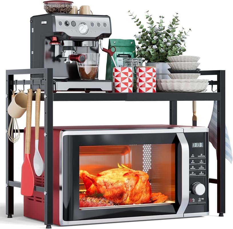 NETEL Expandable Microwave Stand, 2‑Tier Metal Kitchen Organizer with
