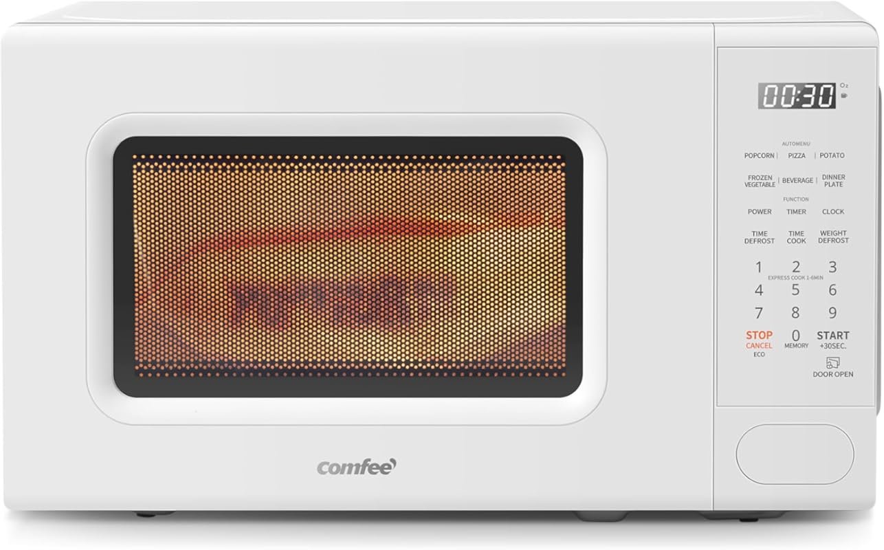 COMFEE CMO‑C20M1WH Retro 0.7‑Cu‑Ft Microwave, 700 W, 11 Power Levels,