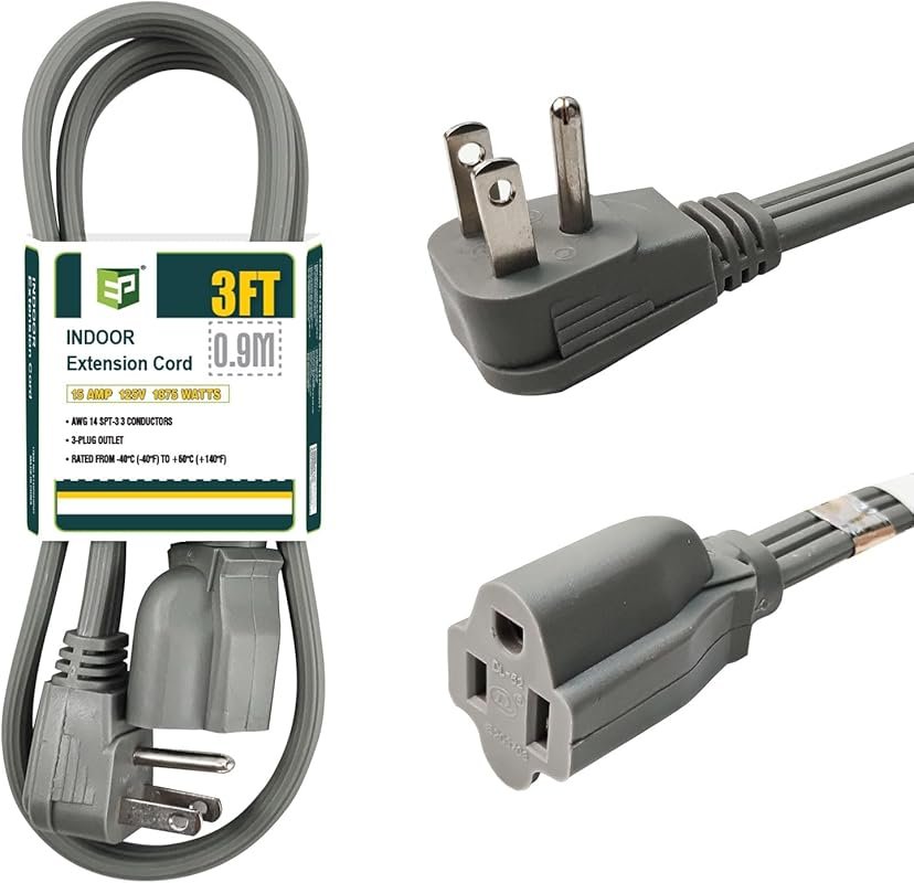EP 3‑Foot Heavy‑Duty Appliance Extension Cord, 14 Gauge Grounded 3‑Prong