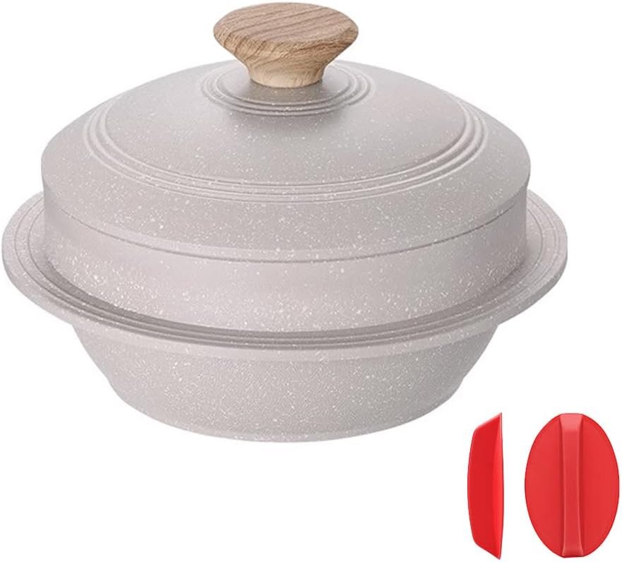 Korean Enameled Cast Aluminum Dutch Oven, 63 oz, Stone Bowl Design, In