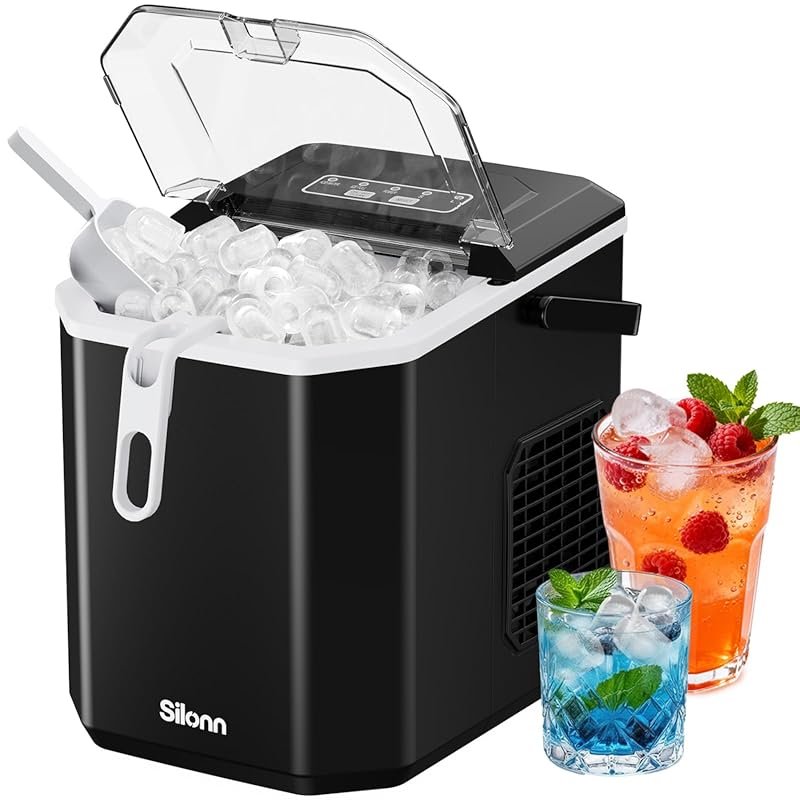 Silonn Portable Ice Maker: 9 Cubes in 6 Mins, 26 lbs/Day, Self-Cleanin
