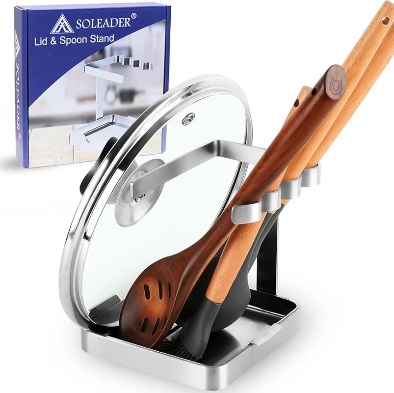 SOLEADER 2-in-1 Stainless Steel Upright Spoon Rest & Lid Rack