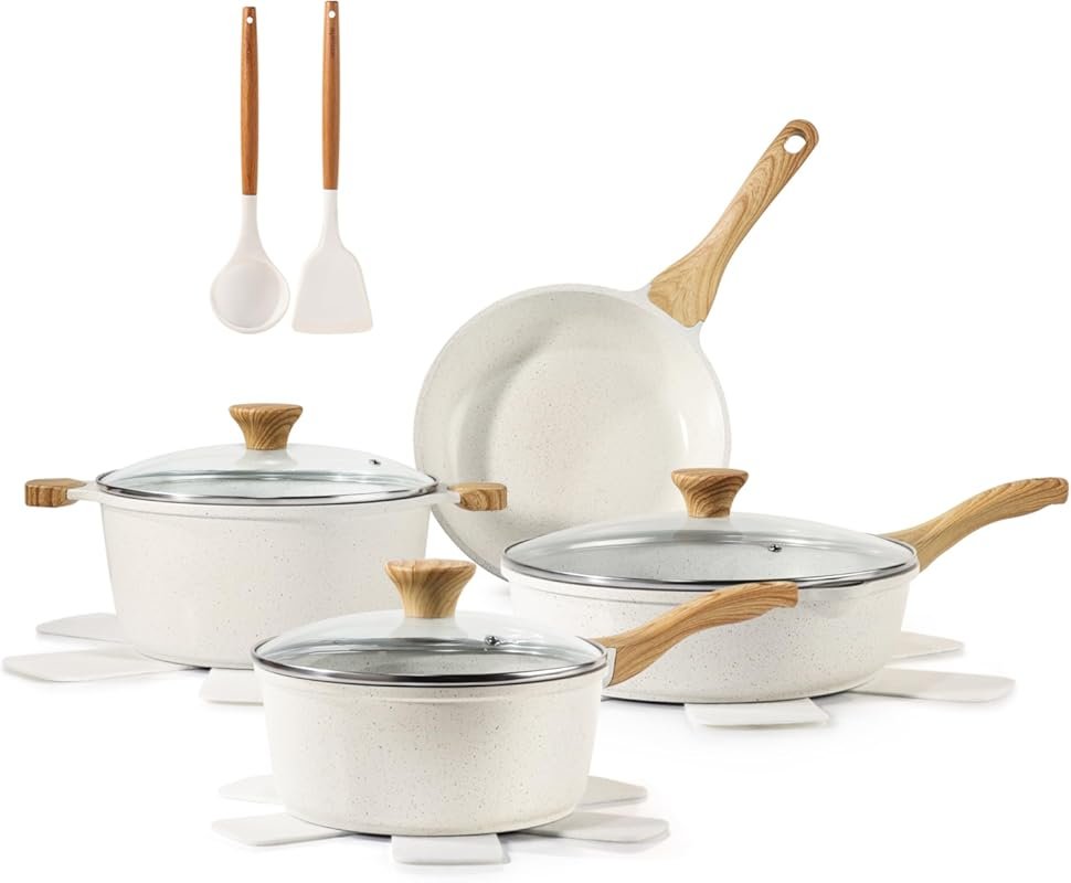 SENSARTE 13-Piece Non-Toxic Ceramic Cookware Set, Silicone Tools & Pot