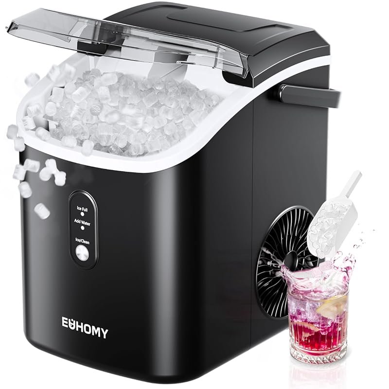 EUHOMY Countertop Nugget Ice Maker – 34 lb/Day, Ready in 6 min, Remova