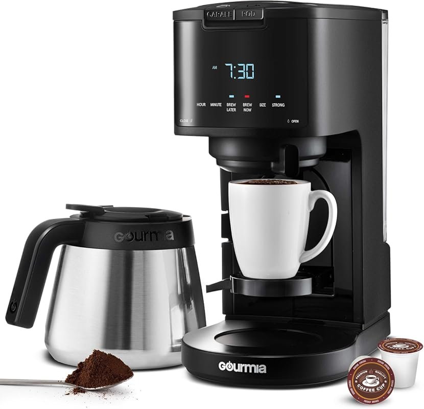 Gourmia 2-in-1 Single-Serve & 12-Cup Programmable Coffee Maker with Th