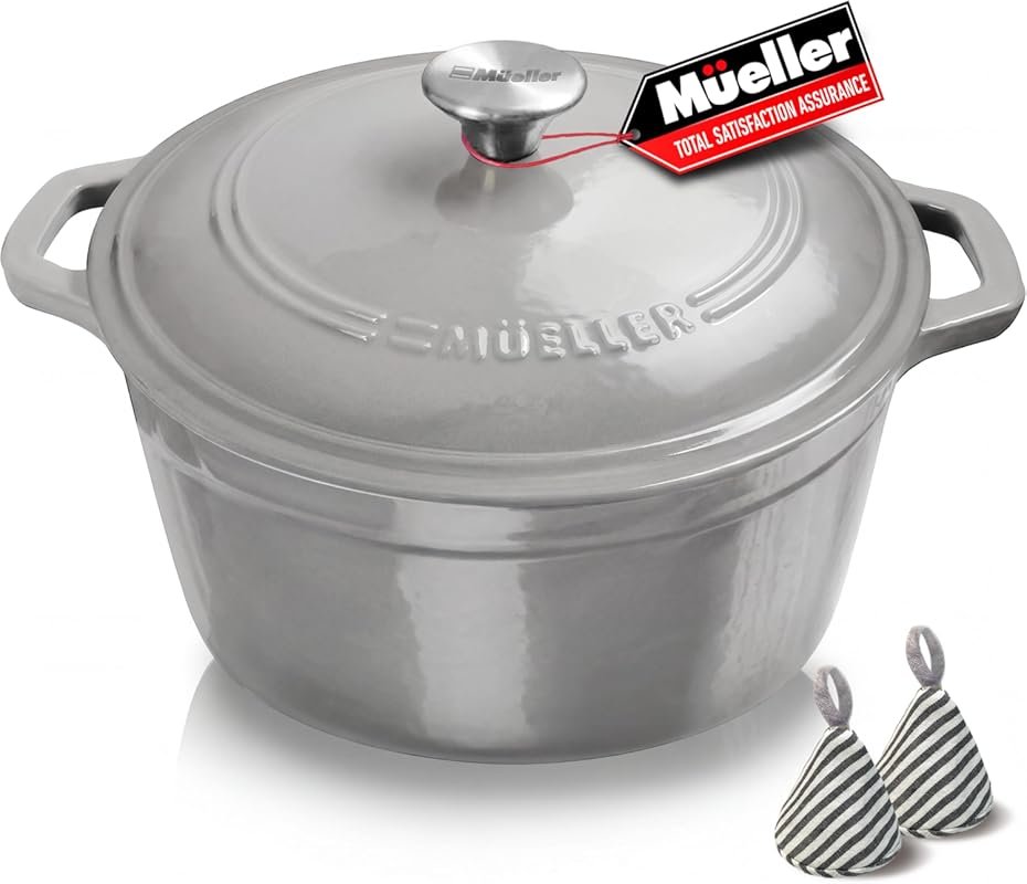Mueller 6 Quart Enameled Cast Iron Dutch Oven – Heavy-Duty, 500°F Oven
