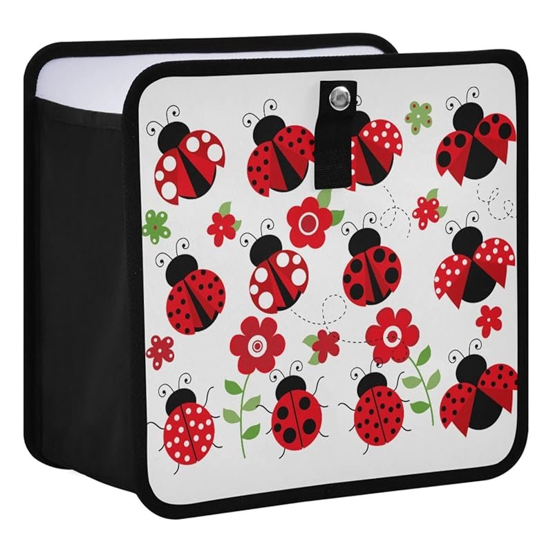Ladybugs Car Trash Can – Red Scarab Flower Foldable Hanging Bag for Ca
