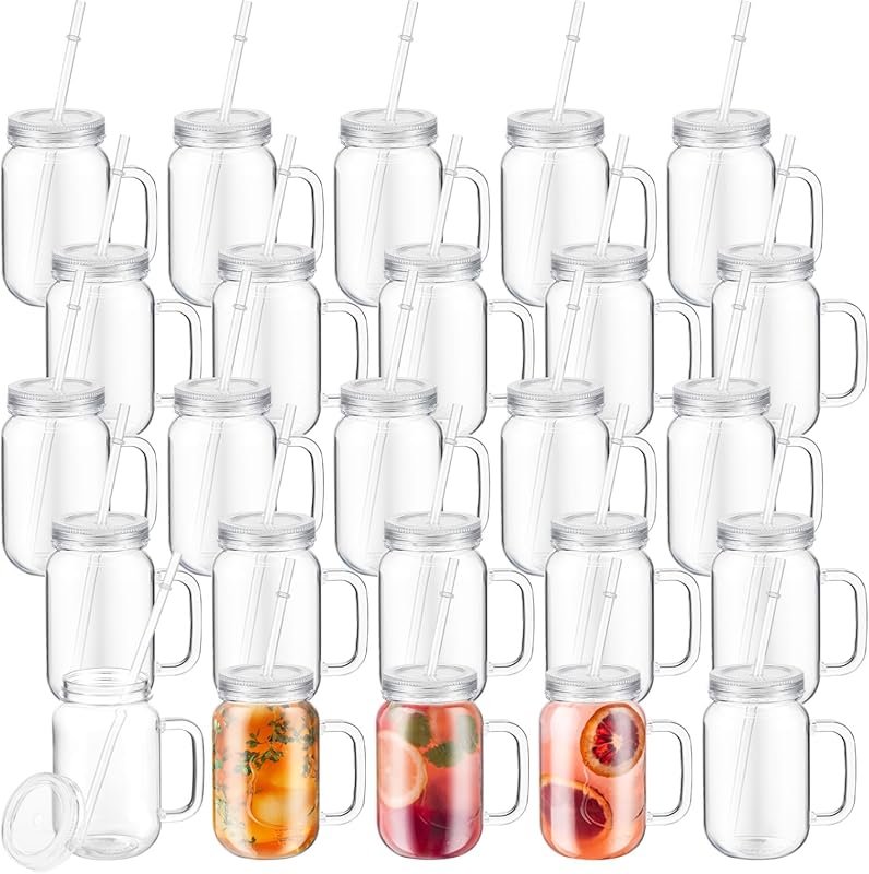 Maxdot 20 Pack 18.6 oz Plastic Mason Jars with Lids & Straws – Wide Mo
